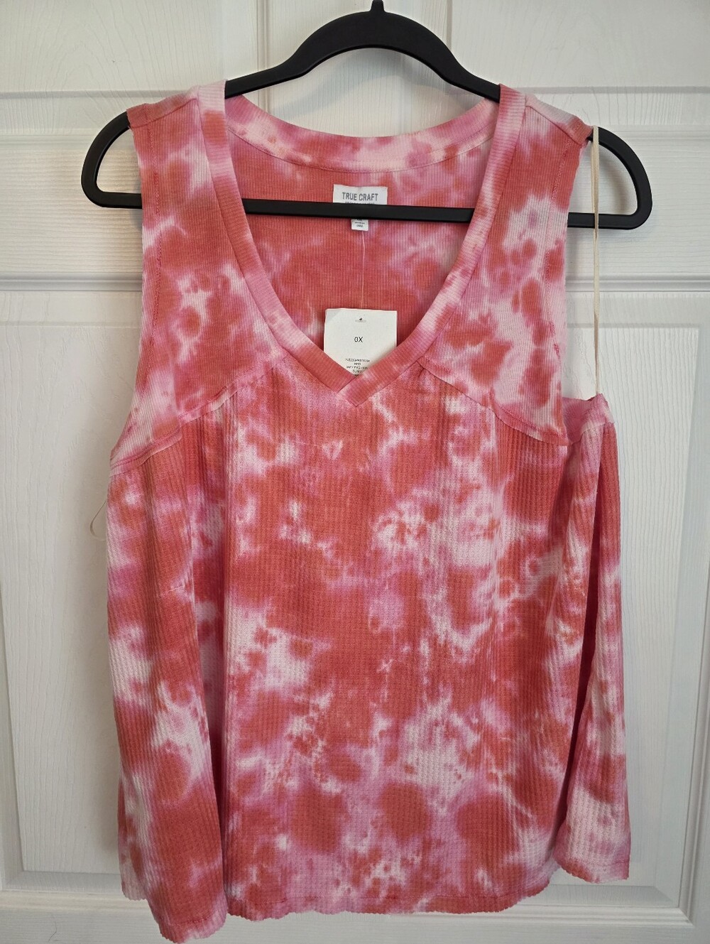 TRUE CRAFT Plus Size 0X Waffle Knit Tie-Dye Tank Top Red Pink NWT
